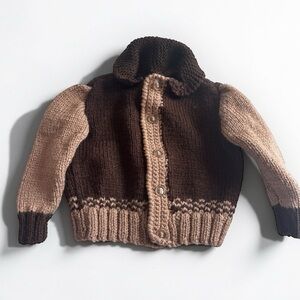 Hand Knit Toddler Cardigan Sweater 18 Months Brown
